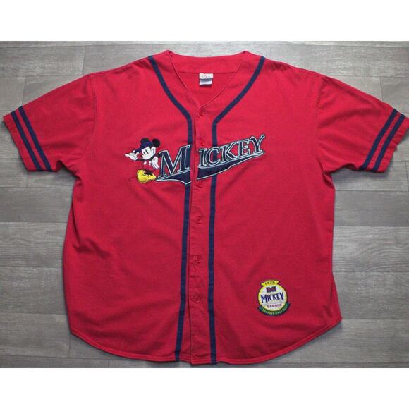 Vintage Disney Store Jersey Mens 2XL Red Mickey Mouse Baseball 1928 League - Picture 2 of 5